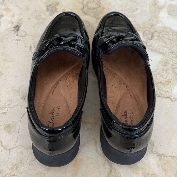 Clarks ZYLAH MAY Black Patent Platform Loafers - Picture 6 of 14
